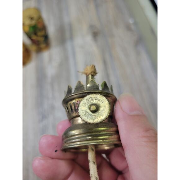 Vintage Miniature Oil Lamp, Amber Faux Stained Glass Hong Kong - Picture 4 of 6